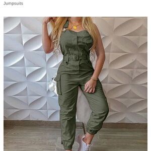 Olive Green Utility Jumpsuit with Adjustable Straps